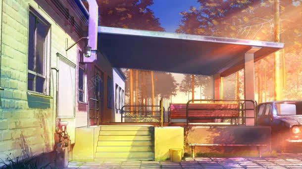日系插画房屋光束背景