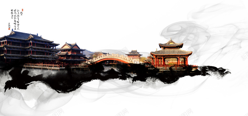 中国风古典水墨海报背景