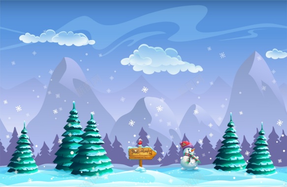 冬季雪景插画背景矢量图背景