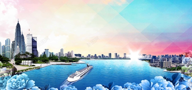 文明城市海报背景psd设计背景_新图网 https://ixintu.com 公益 公益海报 共建文明城市 城市海报 大气 建筑 文明城市 海 海报 色彩