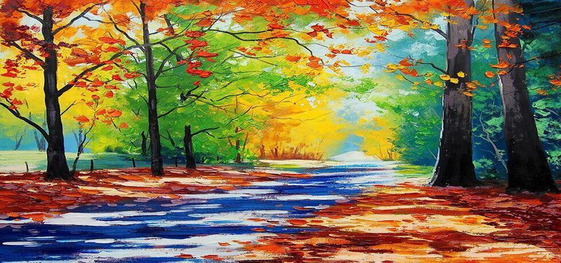 秋季油画背景摄影图片