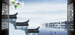 游记攻略中国式古建筑海报背景图高清图片