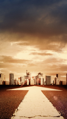圆环箭头棕色城市建筑摄影PSD分层H5背景摄影图片