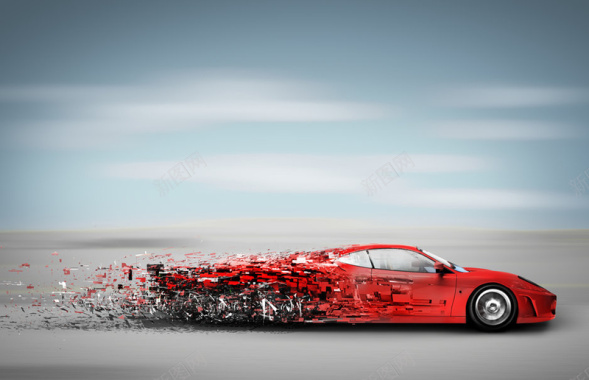 奔驰的红色汽车车尾飞飞溅背景
