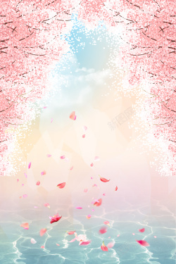 渐变色展板粉色浪漫樱花花瓣背景高清图片