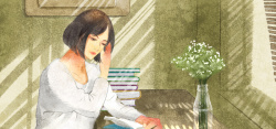 美式书桌屋中读书的女性插画高清图片