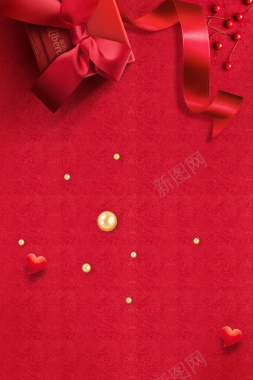 红色质感白色情人节礼盒丝带背景背景