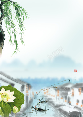 中式淡雅水墨画清明节背景背景