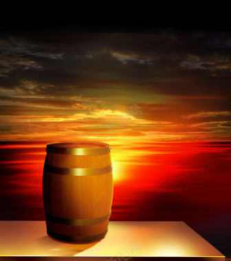 夕阳酒桶大气海报背景图红酒葡萄酒背景