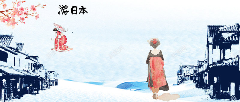 日本冬季旅游banner海报背景背景