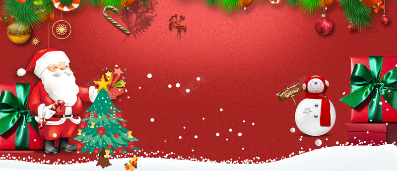 圣诞节老人卡通雪花红色banner背景
