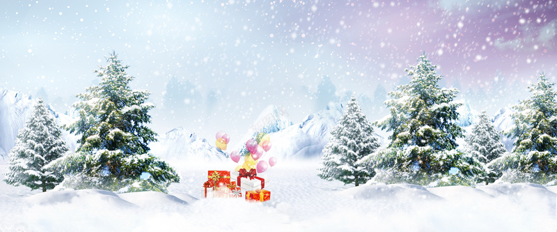 温馨冬天雪景新年淘宝海报背景背景