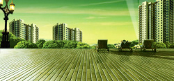 木质路灯木质地板房产banner高清图片