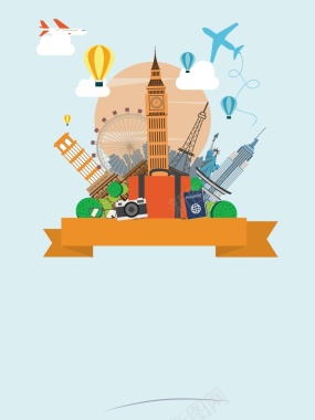 旅游图标春季欧洲游促销旅行社海报背景模板矢量图背景