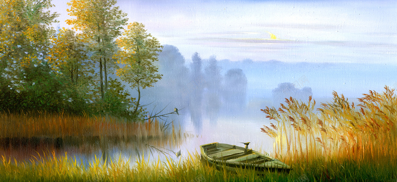 秋季油画背景图摄影图片