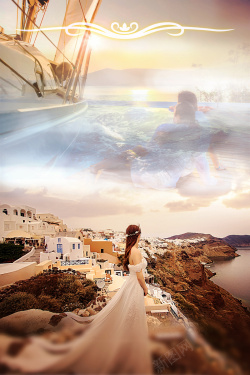 十天希腊旅游海报背景高清图片