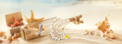 项链展示沙滩珍珠项链饰品背景banner高清图片