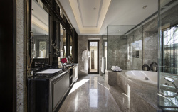 浴室缸模型玻璃浴室明亮背景高清图片