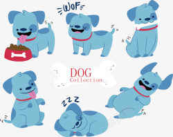 蓝色可爱小狗插画矢量图素材