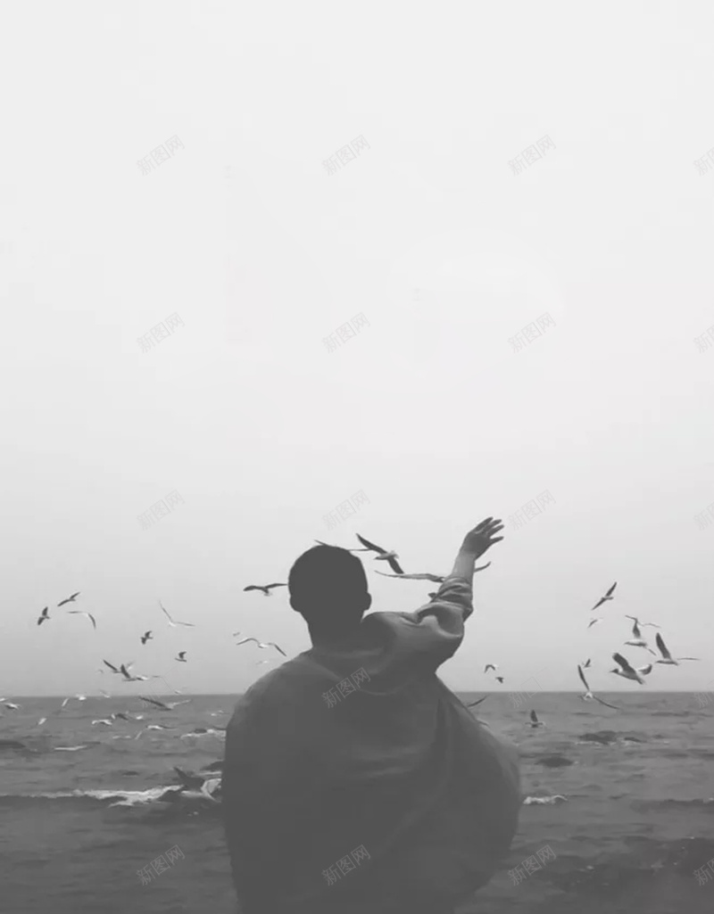 个性宣传海报psd设计背景_新图网 https://ixintu.com 个性 人物 唯美 孤独 海边 海鸥 灰色人像 灰色调 特色