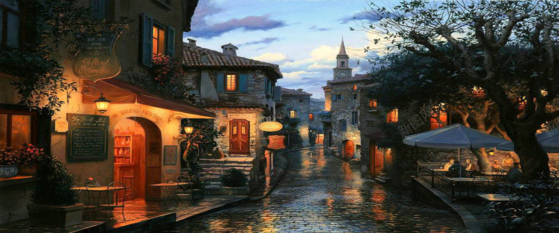 浪漫古镇夜景背景摄影图片