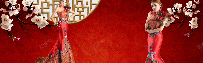 简约时尚中国风旗袍服饰广告bannerpsd设计背景_新图网 https://ixintu.com banner 中国风 全屏轮播 广告 旗袍服饰 时尚 桃花 窗棂 简约