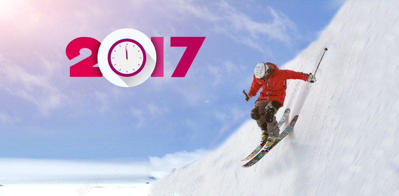 2017新年滑雪背景psd设计背景_新图网 https://ixintu.com 2017 滑雪 白雪 蓝天