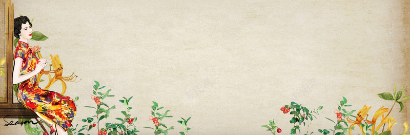 文艺古典美女中国风质感纹理棕色背景背景