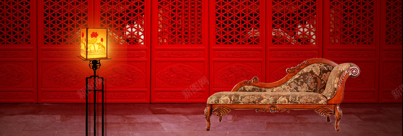中式传统大红色家装节背景背景