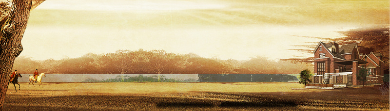 简约背景psd_新图网 https://ixintu.com 摄影 棕色树房子 海报banner 风景
