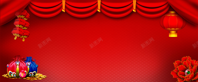 红色底纹舞台幕布淘宝新年背景背景