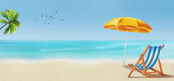 海滩避暑海边度假景色文艺小清新蓝色背景高清图片