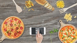 披萨铲木质小清新食品类西餐背景高清图片