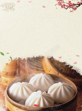 中国风肉包子特色美食海报背景背景