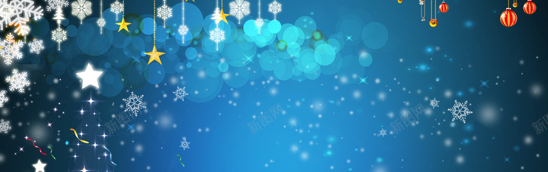 雪花圣诞蓝色背景psd设计背景_新图网 https://ixintu.com 圣诞节 彩带 星光 星星 梦幻 浪漫 温馨 红灯笼 蓝色 装饰物 雪花