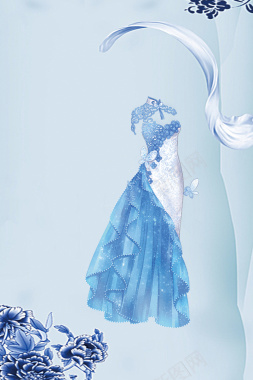蓝色梅花创意中式旗袍海报背景背景