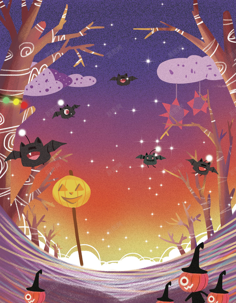 卡通万圣节古堡女巫psd设计背景_新图网 https://ixintu.com Halloween happy 万圣节 南瓜 卡通万圣节古 古堡 城堡 墓地 女巫 扁平 月亮 海报 蝙蝠 黑猫