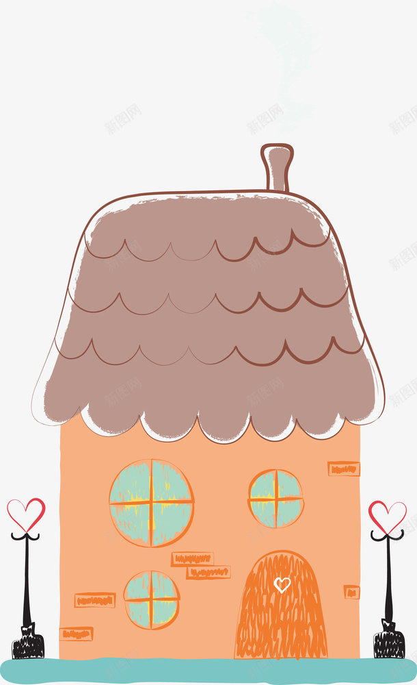 手绘屋顶png免抠素材_新图网 https://ixintu.com 卡通 可爱 房子 手绘 插画