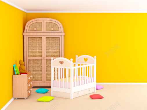 家居黄色可爱儿童房儿童车背景背景
