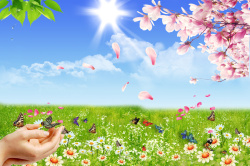 阳光明媚的风景春暖花开海报背景高清图片