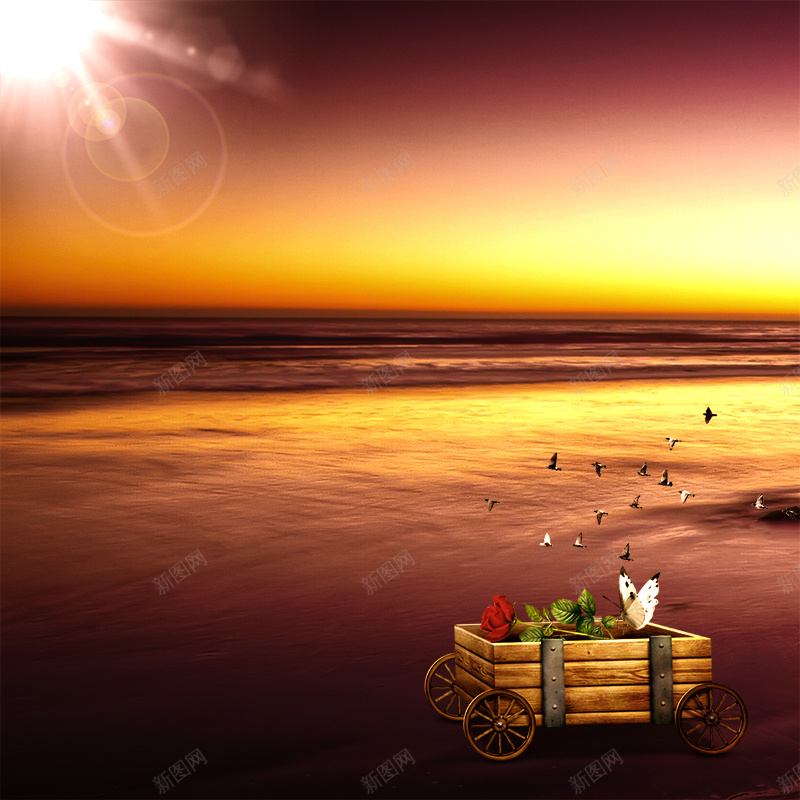 唯美风景背景psd_新图网 https://ixintu.com 主图 唯美背景 夕阳 大气 摄影 沙滩 美丽风景 风景