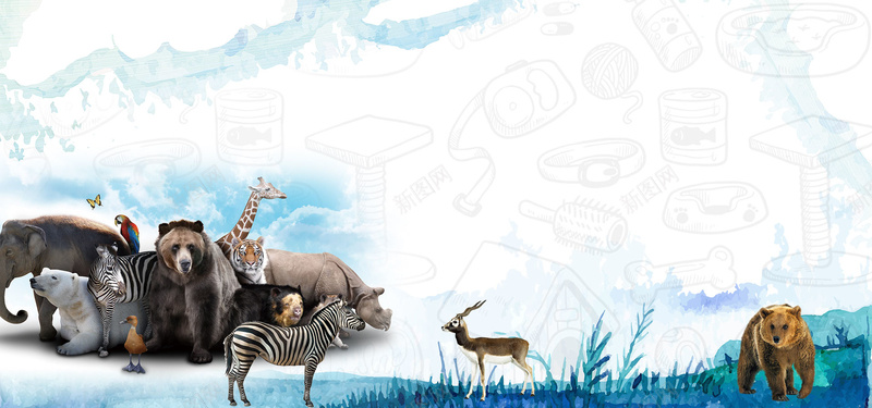 创意世界动物日蓝色水彩bannerpsd设计背景_新图网 https://ixintu.com 世界动物日 保护动物 创意 大象 斑马 水彩 蓝色 鹿