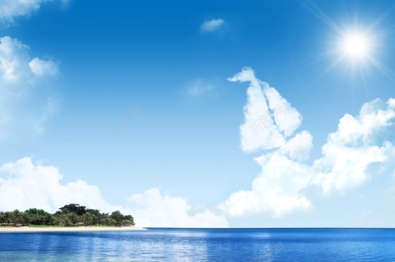 蓝色海天一色风景海报背景模板背景