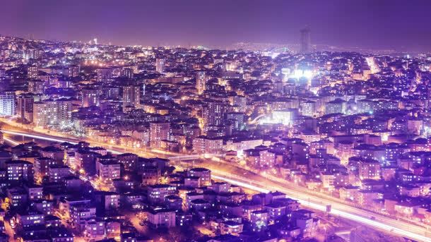 都市上空的唯美夜景背景