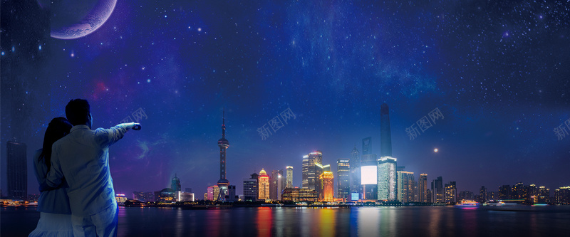 情侣上海江边夜景psd设计背景_新图网 https://ixintu.com 上海 情侣 梦幻 江边夜景 浪漫 海报banner