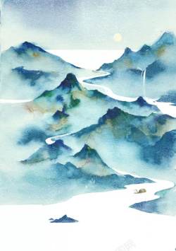 中国山水水墨装饰背景复古山水海报高清图片