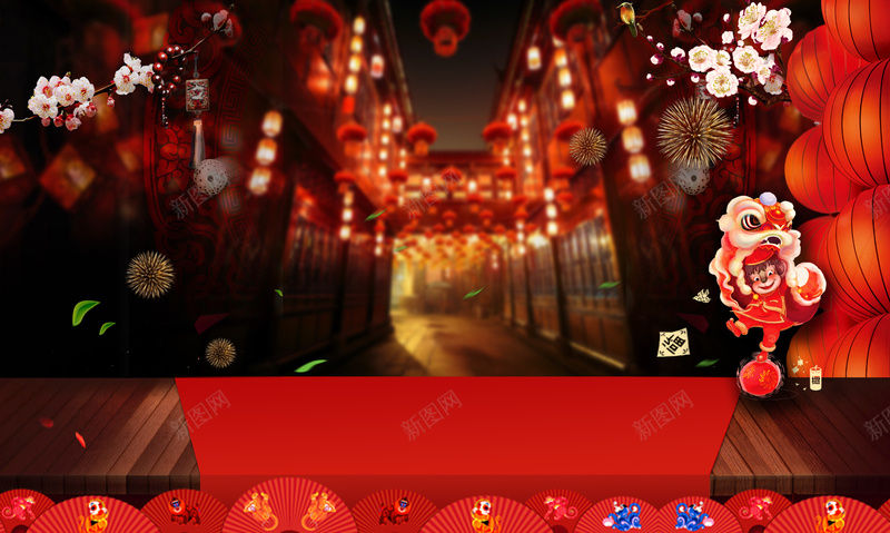 春节海报片psd设计背景_新图网 https://ixintu.com 300DPI PSD 广告设计 新年 新年桃花 新春 春节 春节海报 海报素材 海报设计 设计 贺年