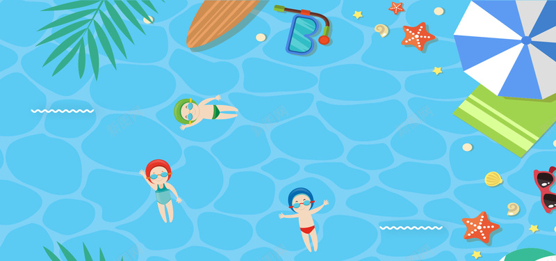 夏季游泳童趣蓝色淘宝海报banner背景背景