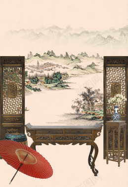中国分淡粉色木桌海报背景背景