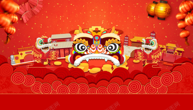舞狮红色喜庆新年节日背景背景
